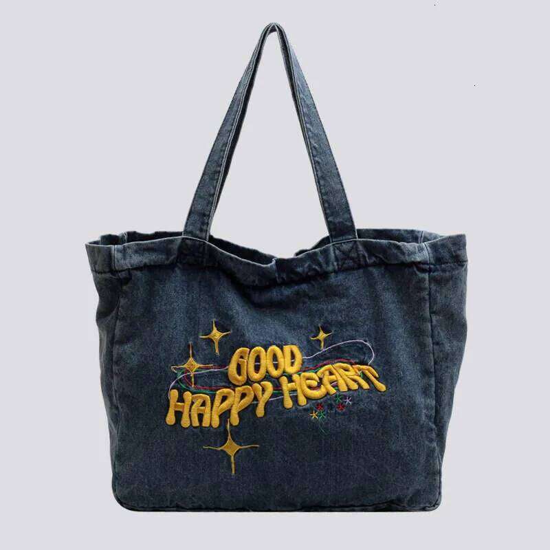 Large Capacity Cowboy Shoulder Student's Canvas Schoolbag Women's Shopping Bag Street Dressing