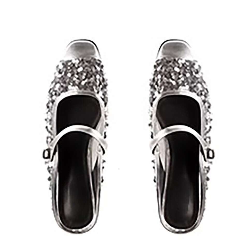 Designer Shiny Sequin Sandals for Women, Chunky Heel Single 2024 Spring Fashion Shoes, Huizhou Women's Mules