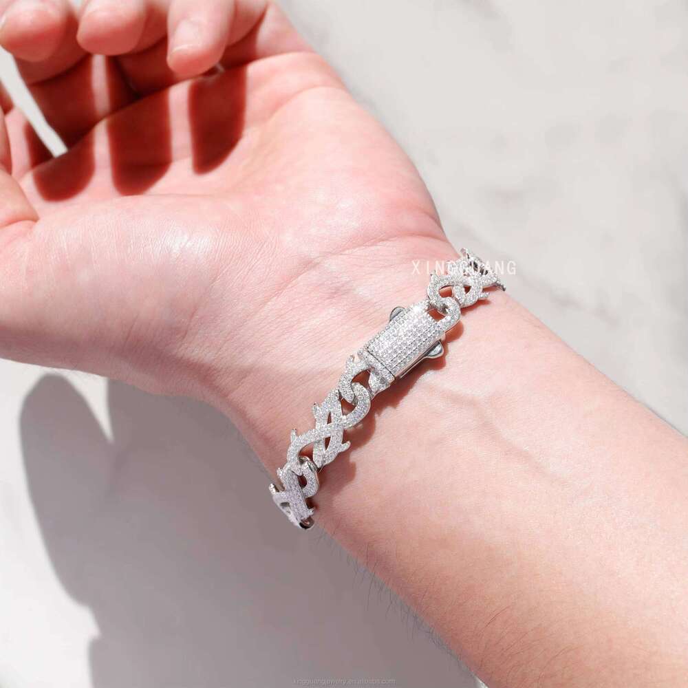 RTS Spiked Shape Mossanite S Sier Hip Hop Men 100% Pass Tester VVS Moissanite Cuban Link Bracelet