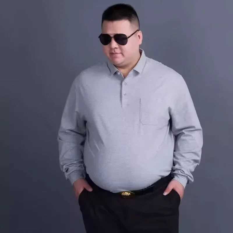 8XL Plus Size Summer Comfortable Stretch Long Sleeve Mens Casual Solid Color Polo Shirt Male Ice Silk Business Leisure Thin Top XJ250725