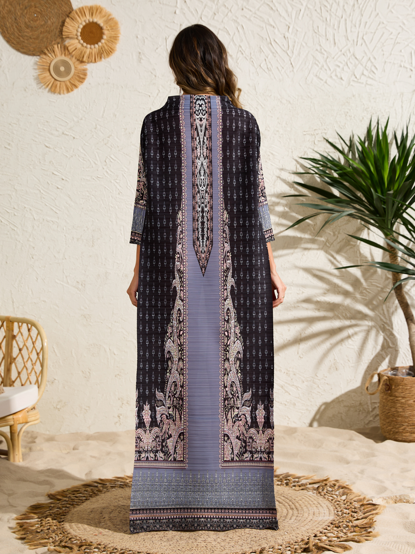 Dress Ethnic Clothing Ladies' elegant, loose and printed long-sleeved dress in Arab style NZ017