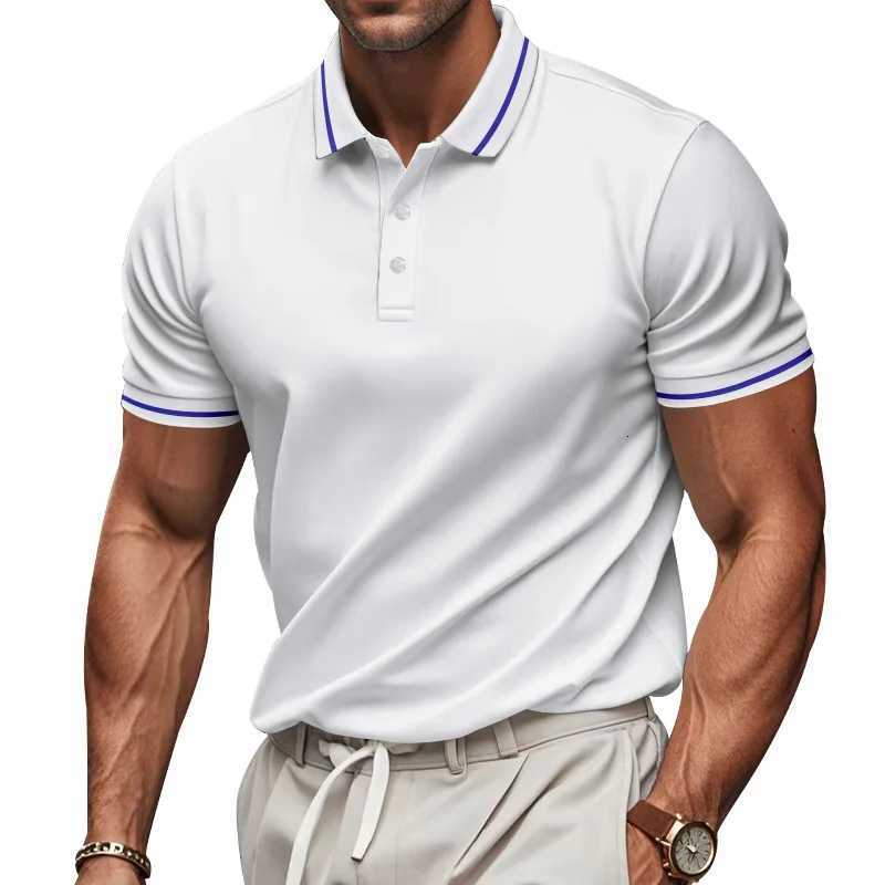 2025 Summer Mens Polo Shirt Pure Color Buttoned Mesh T-Shirt Casual Quick-Drying Turn-Down Collar Short-Sleeved Shirt Men Tops XJ250725