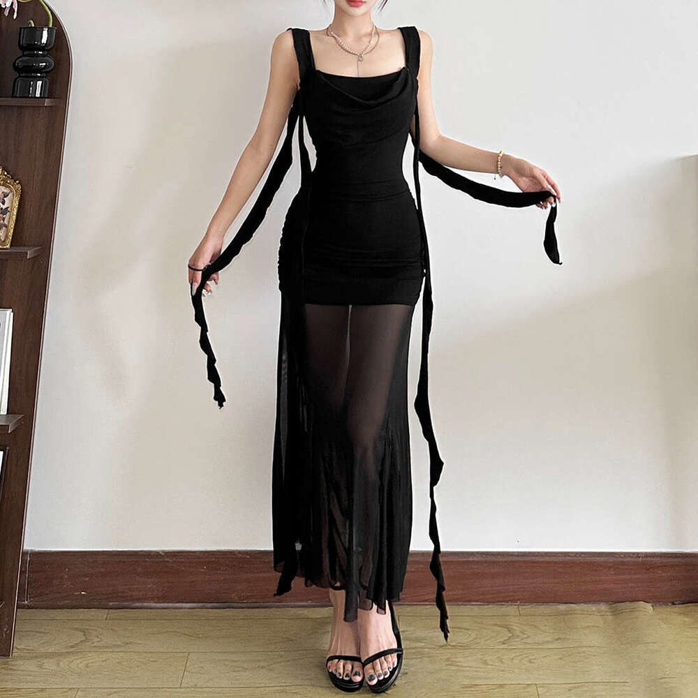 2025 Summer New Off-Shoulder Irregular Slim Fit Elegant Waist-Tie Strap Dress for Women 377