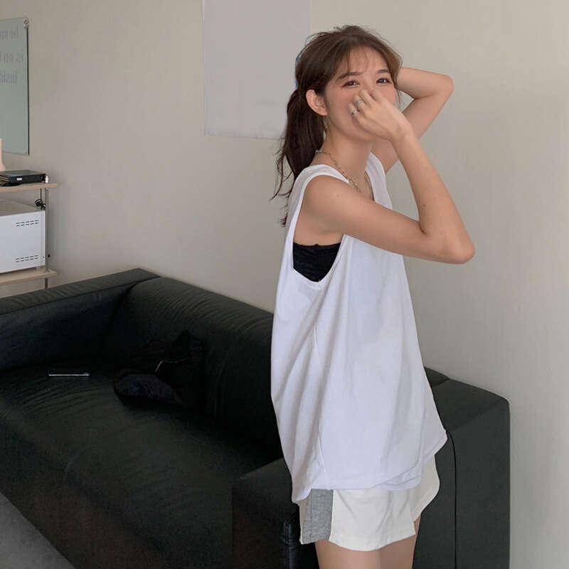 SXZY Loose Casual Sports Vest for Women, Camisole Design, Unique Mid-Length Sleeveless T-Shirt, Versatile Summer Top