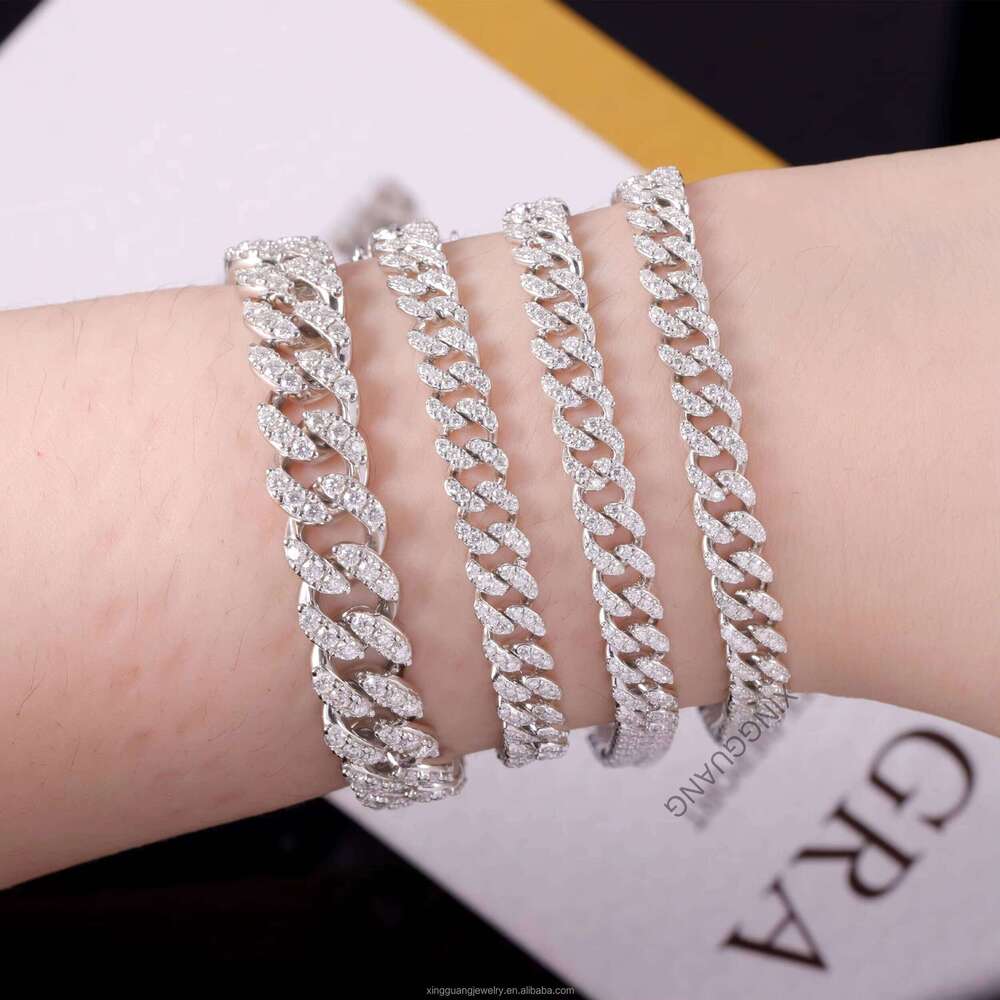 XG RTS Hot Sale Single Row Moissanite Sterling Sier Dia Cuban Chain Fine Jewelry Bracelets Bangle