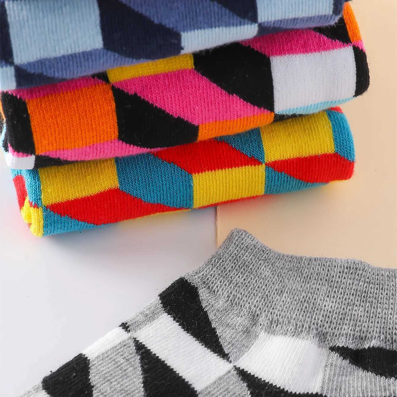 5 Pairs/Pack Men Spring Summer Thin Breathable Cotton Ankle Socks Geometry Pattern Fashion Casual Short Socks X250725