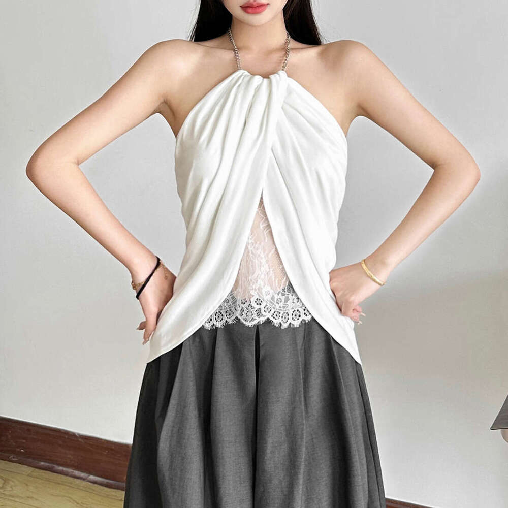 2025 Summer New Pure Desire Hot Girl Sexy Temperament Sleeveless Backless Tie Slim Top Women's Clothing f8c