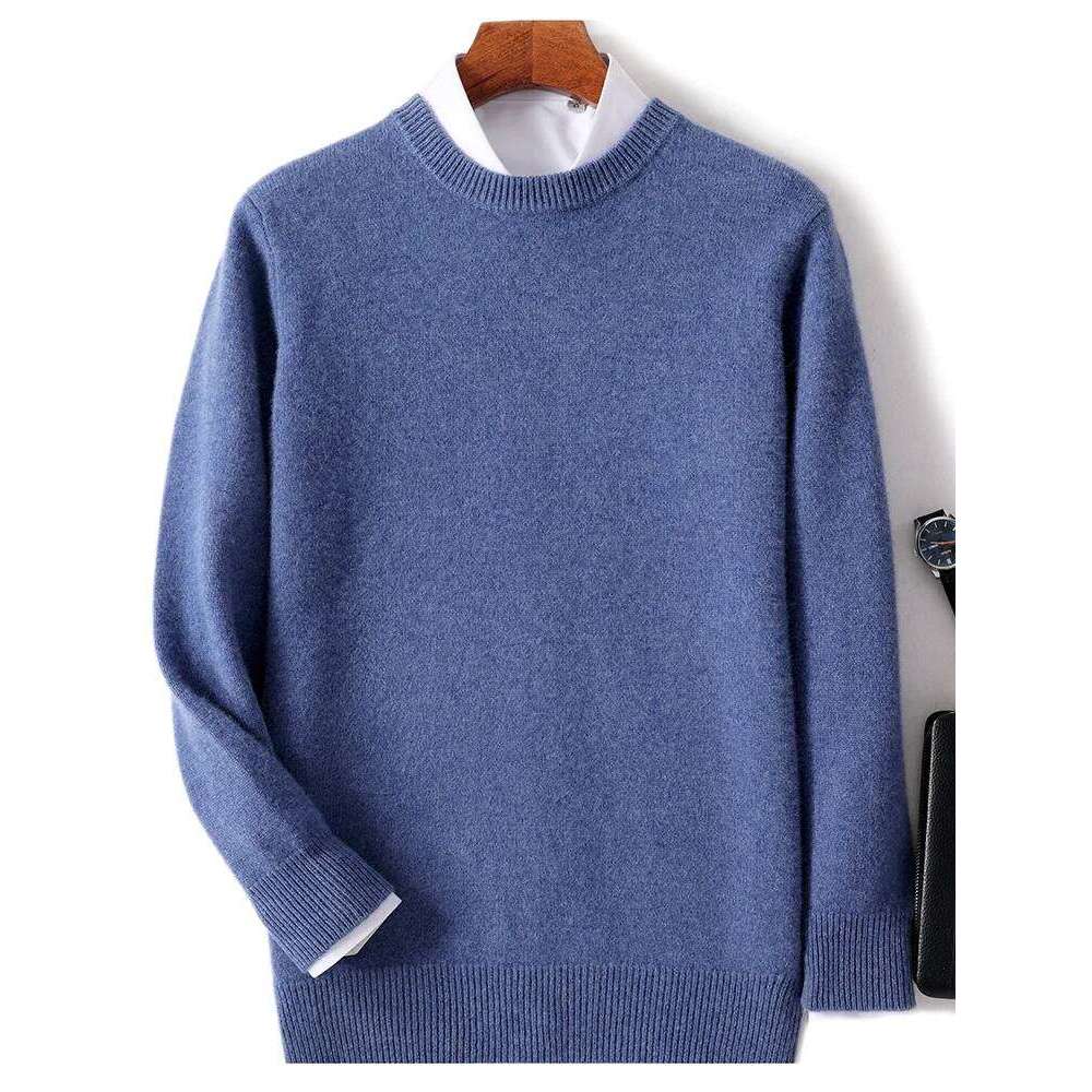 Men's 100% Pure Wool Knitted Pullover Autumn Winter Warm Basic Cashmere Sweater O-neck pullover Long Sleeved Tops