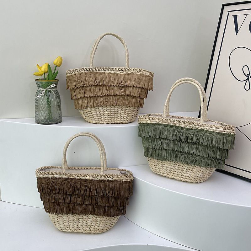 Luxury Brand Designer Bag Tassel Tote Woven Bag Ins Beach Trendy Handbag Women's Bags Vacation Handheld Straw Woven Bag