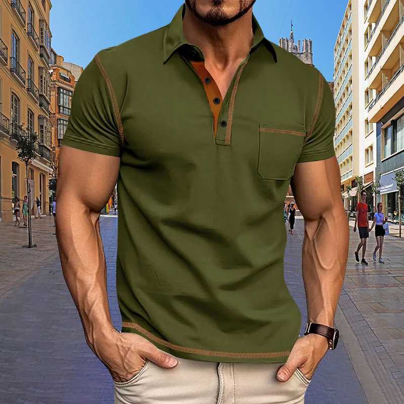 2024 New Summer Mens Short Sleeve Polo Shirt with Pocket and Lapel Top European and American Fashion Casual Mens Polo Shirt XJ250725