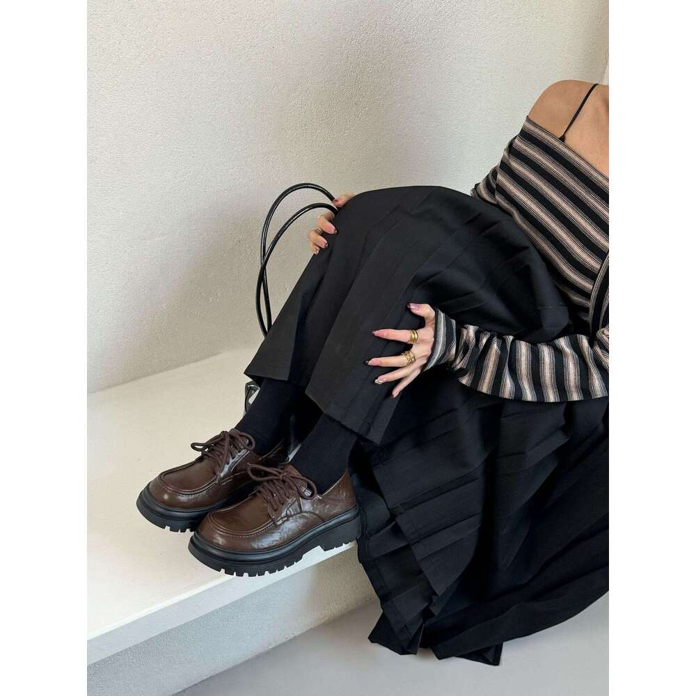 2025 Spring New Women's Leather Shoes for Outdoor Wear, High-End Thick-Soled Height-Increasing Uniform Boots, College Style Versatile Loafers