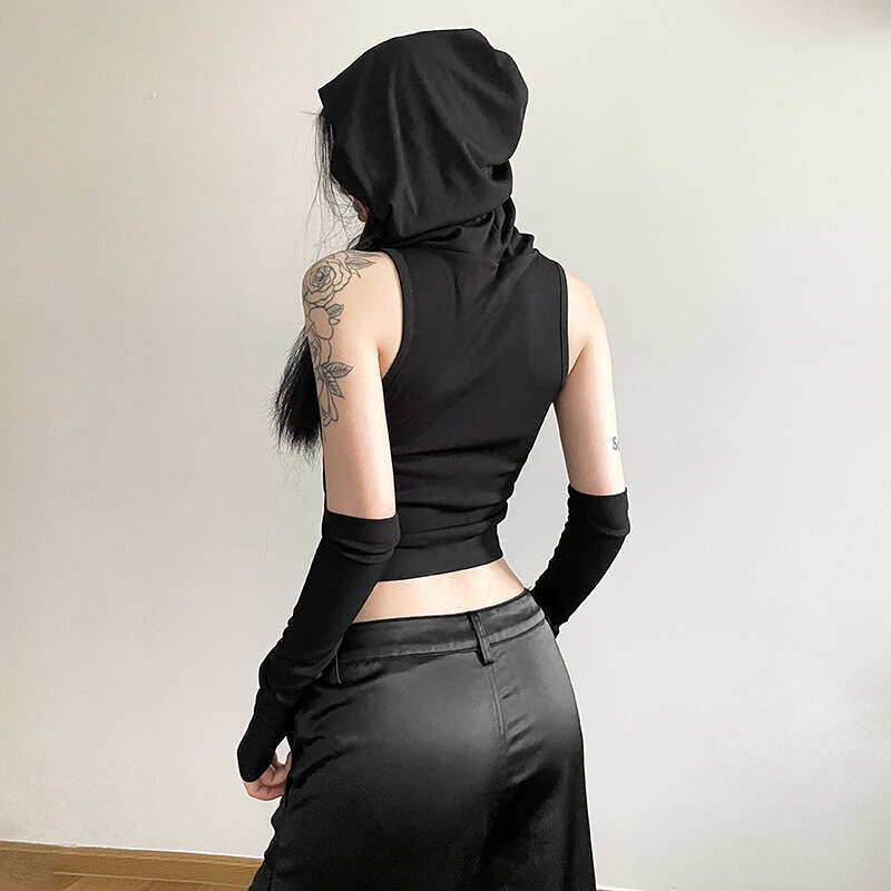 2023 Summer New Women's Solid Color Slim Fit Crop Top Street Fashion Hooded Sleeveless Vest for Women c55