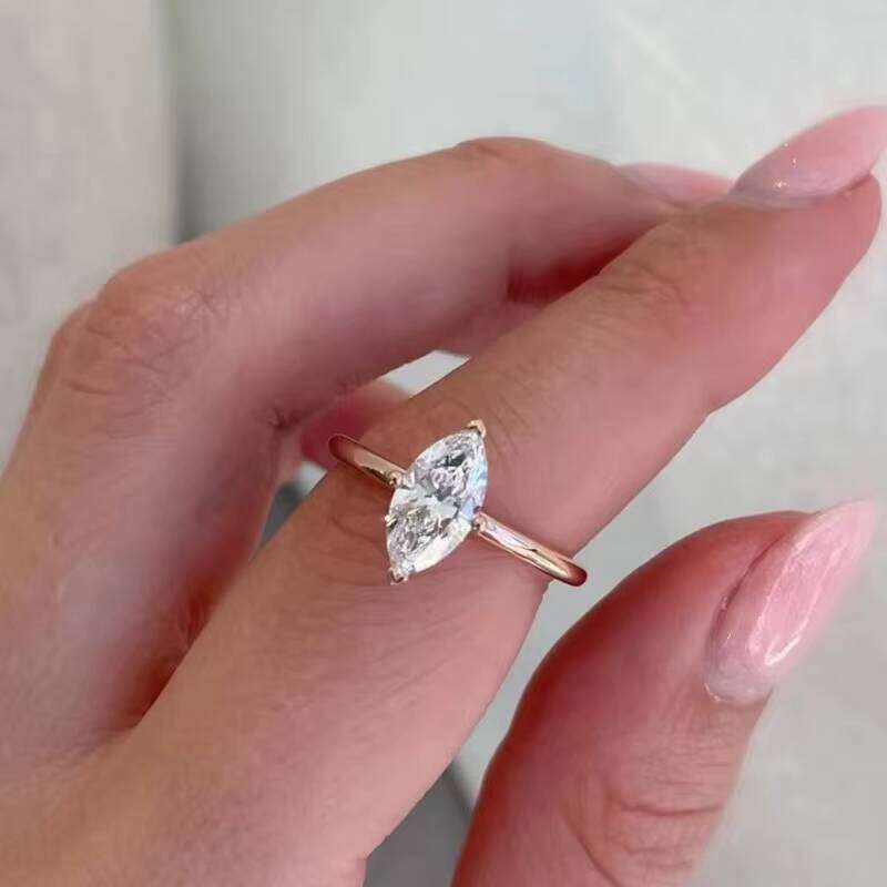 2023 New Engagement Wholesale 1.5CT Marquise Cut Rings Real Gold Lady Moissanite Ring for Wedding