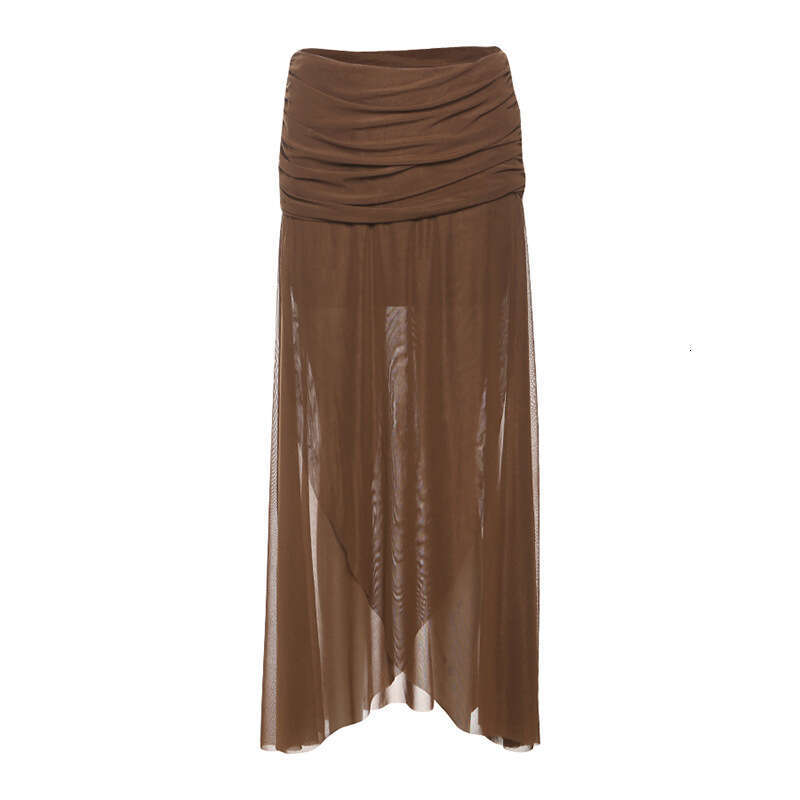 2025 Summer New Solid Color Halter Neck Tie Irregular Slim Top High Waist Elegant Midi Skirt 602