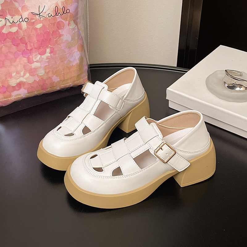 Ddmysports Women S Peep Toe Faux Leather Thick Sole Flat Casual Sandals Breathable Hollow Out Pig Cage Shoes Summer New Style Outdoor Shoes