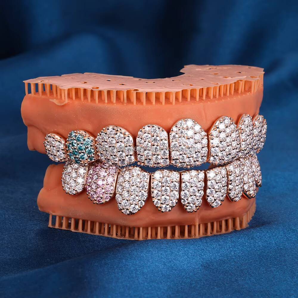 100% Passed Diamond Tester Custom Perm Cut Top Bottom 4 6 8 10 S925 Silver VVS Moissanite Grillz Solid Rose Gold Teeth Grillz