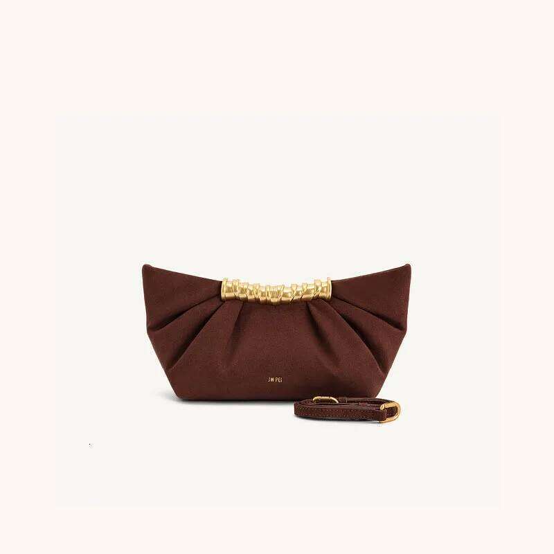 French Women's Small Pleated Handbag, Metal Fashionable High-End Banquet Shoulder Crossbody Bag