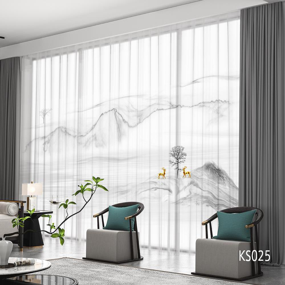YL-36690 modern new Chinese style ink landscape painting scenery living room study high-end bedroom famous curtain Zen gauze curtain