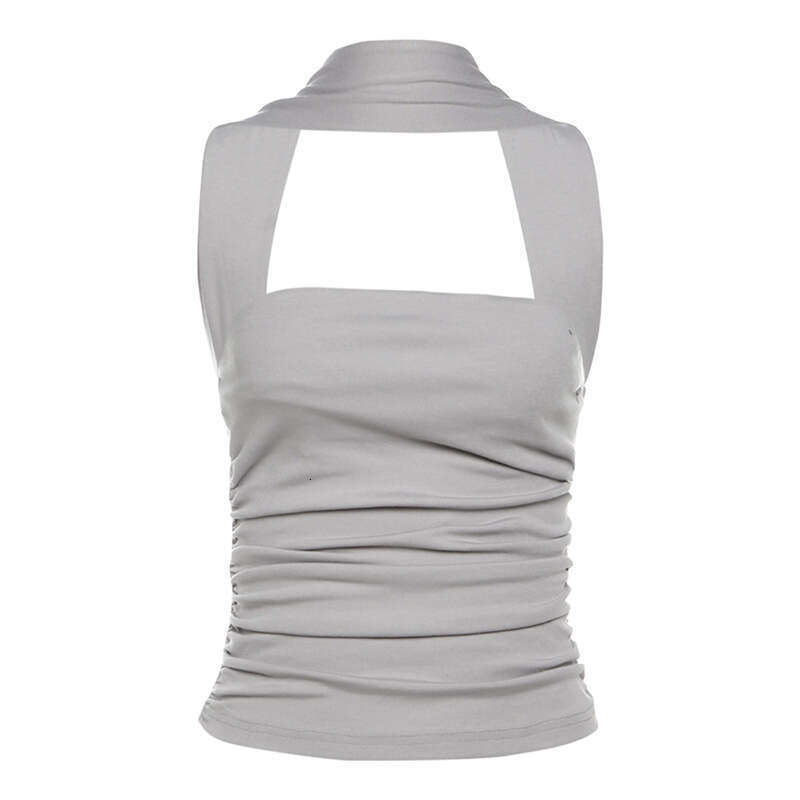 2024 Summer New Women's Solid Color Slim Fit Street Fashion Halter Sexy Backless Tank Top ff7