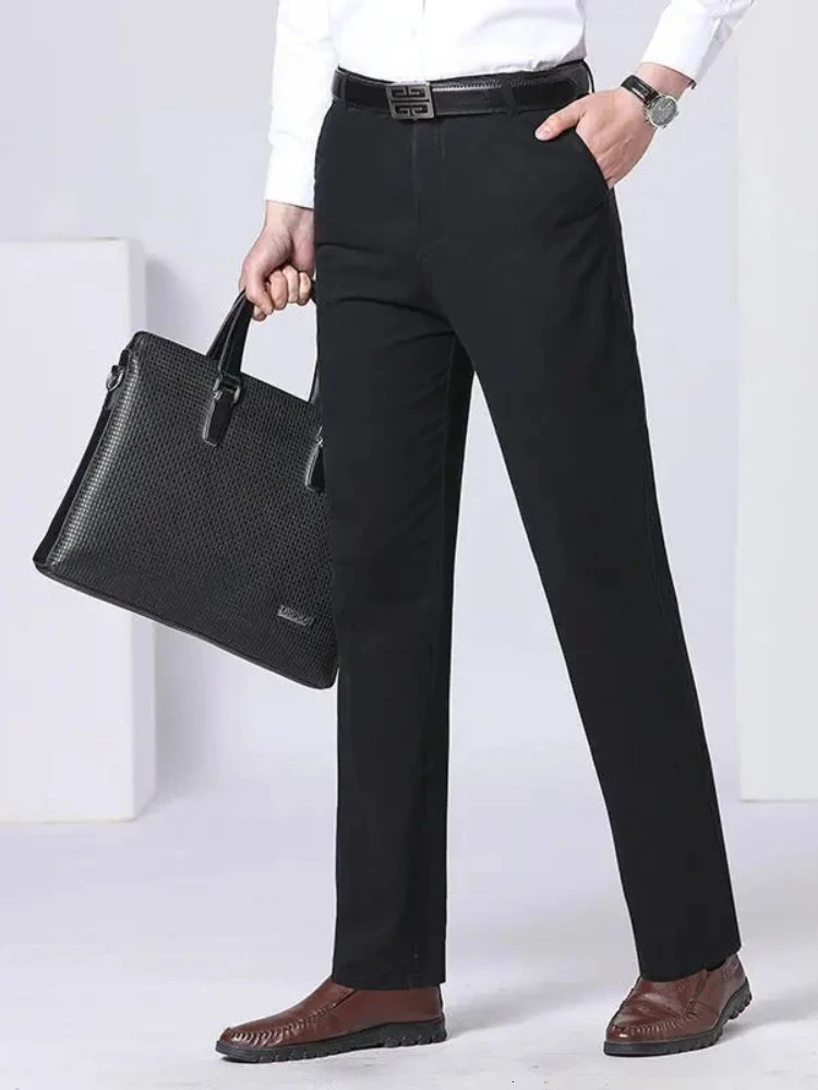 Mens 100 Cotton Summer Thin Pants Autumn Suit Pant Slacks High Waist Straight Loose Bland Solid Business Casual Gozbkf 250725