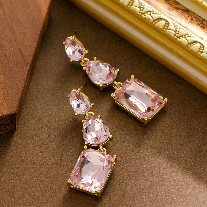 Fashion Geometric Square Crystal Tassel Light High-end Feel Slimming for Round Face Sier Needle Earrings