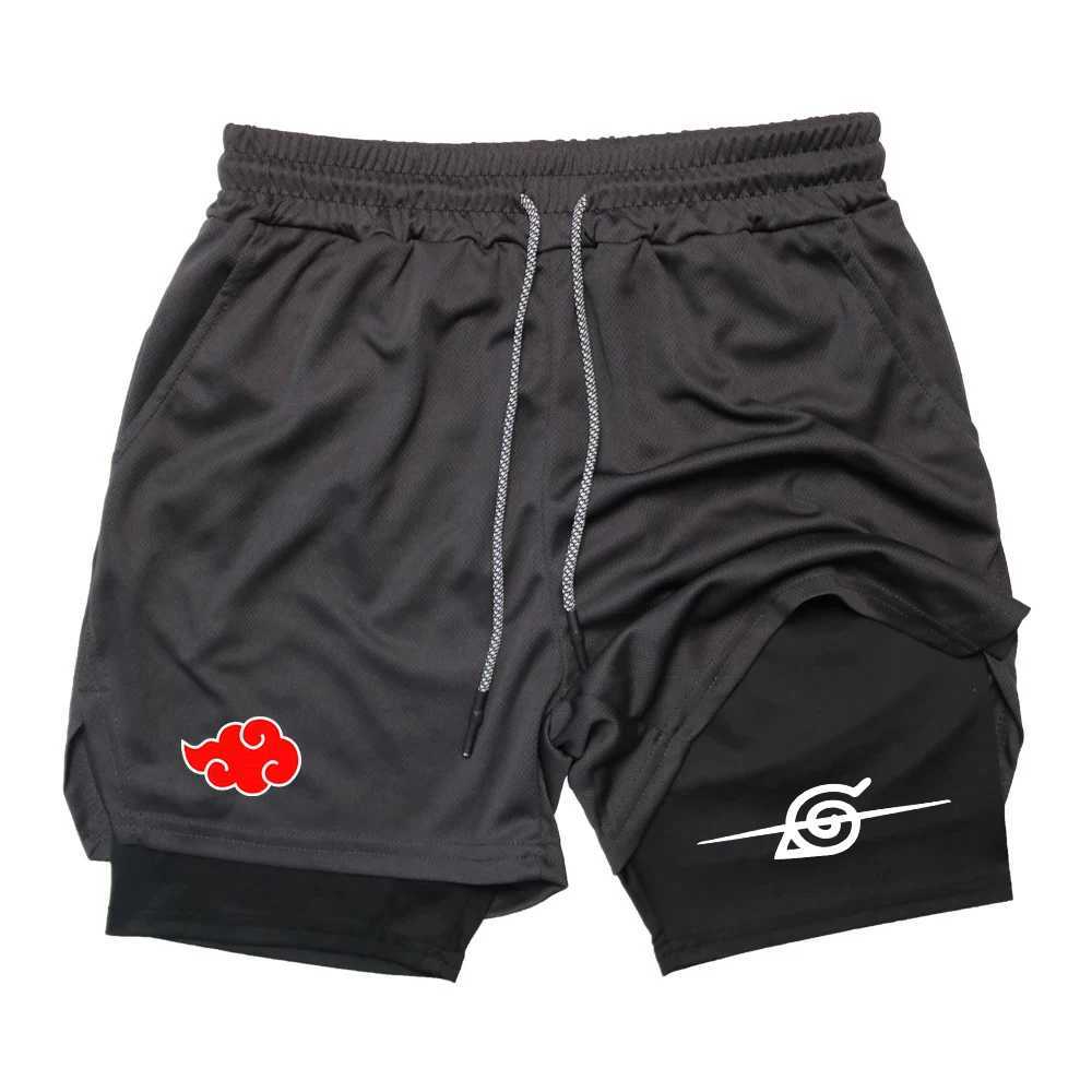 Men Anime Double Layer Shorts Gym Workout Printed Sports Multi-Performance Training Quick-Drying Jogging Pants Towel Pants M-3XL W250724