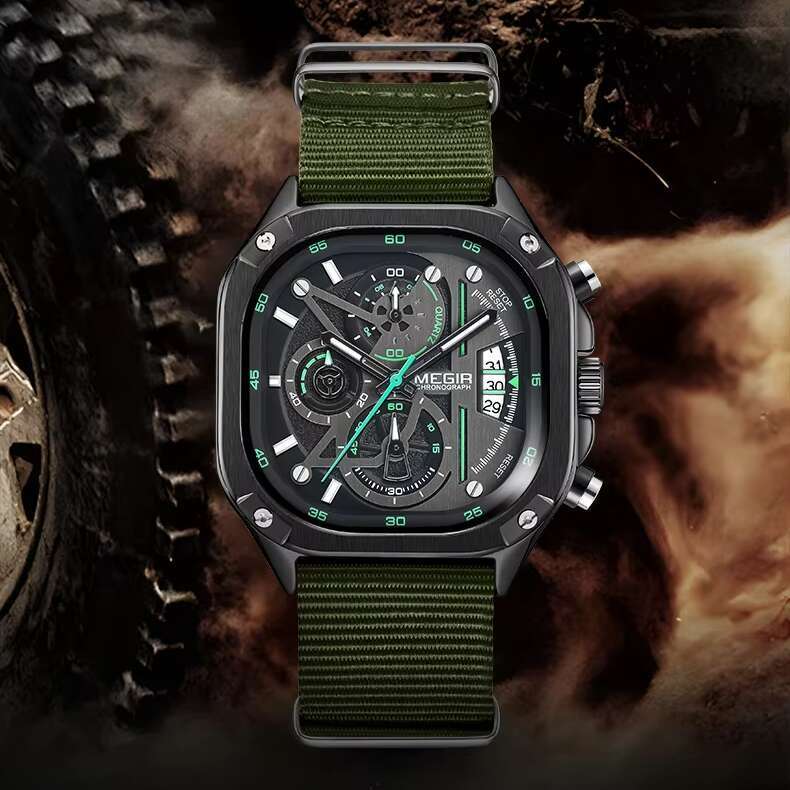 DHwatches MEGIR Men's Square Sports Watch - Chronograph, Luminous, 30M Waterproof, Nylon Strap, Fashion Wristwatch