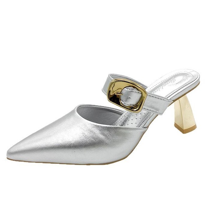 Ddmysports Spring Summer New Elegant French Style High For Women Pointed Mules Thin Heel Sexy Closed Toe Sandals Outdoor Shoes