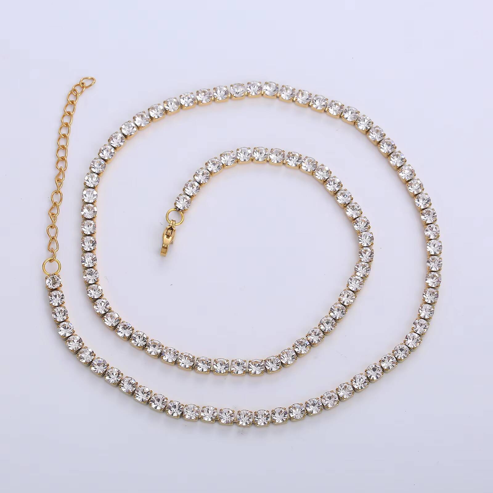 Trendy Womens Stainless Steel Tennis Chain Necklace Gold Plated with 3mm 4mm Cubic Zirconia Geometric Shape for Anniversaries