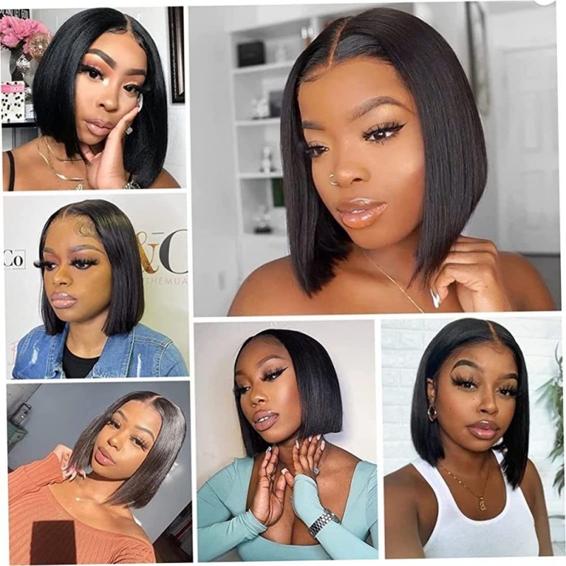 Bob Wig 4x4 HD Transparent Lace Front Wigs 100% Human Hair Pre Plucked Density Short Bob Glueless Straight Wigs Human Hair for Women Natural