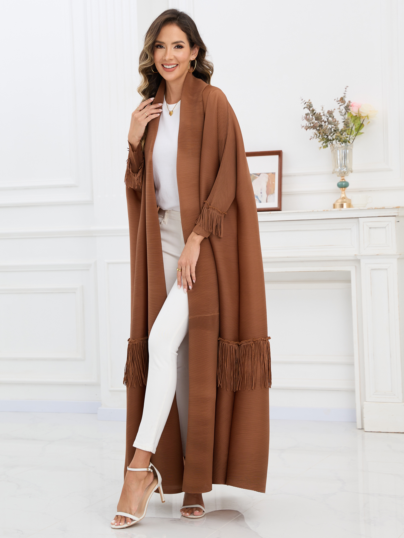 Ethnic Clothing Arabian Style Elegant Loose Cardigan - Trendy Ladies' Outerwear Middle Eastern pleated long robe coat NZ001