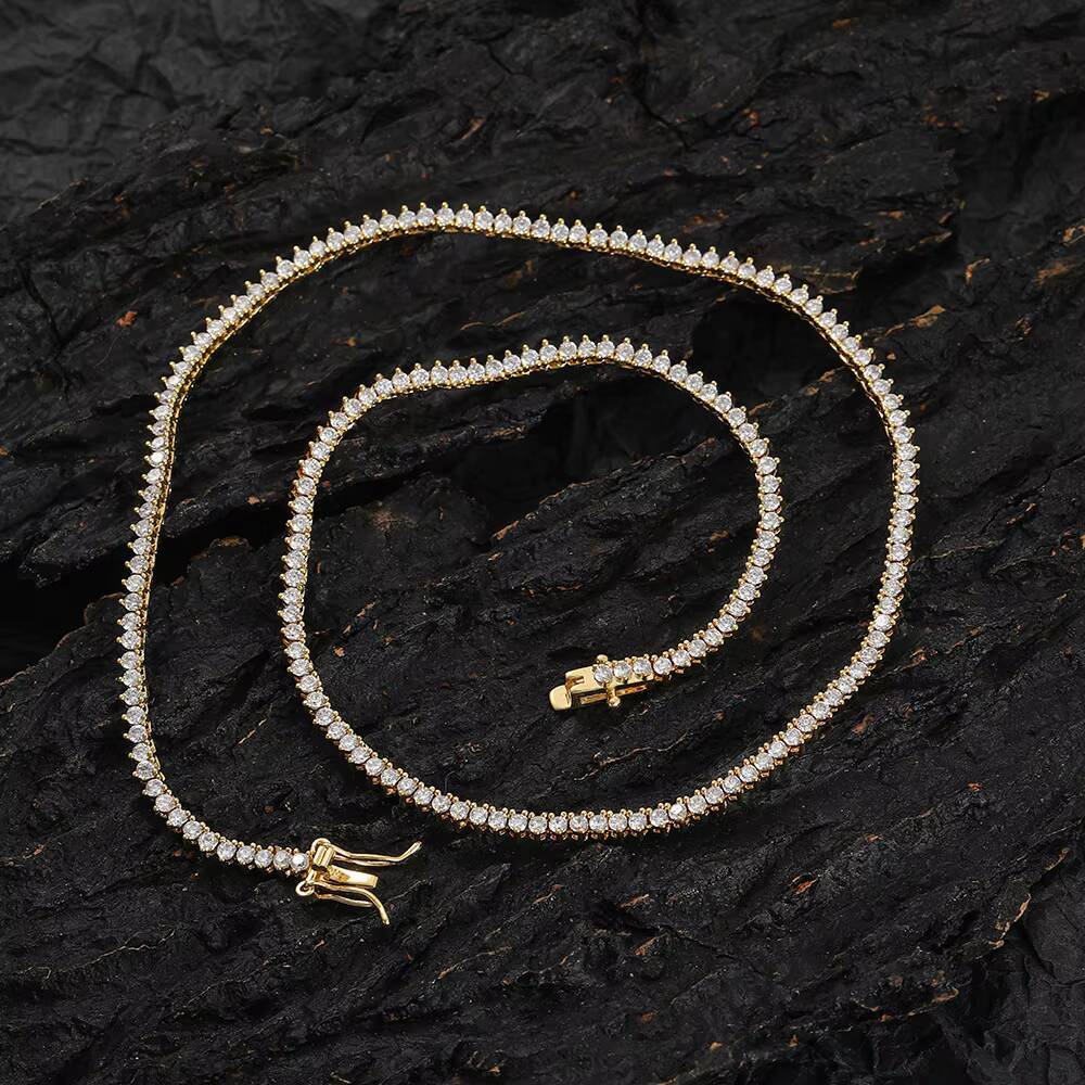 Hot Selling Fashion 2mm Cz Prong Setting Brass 1 Row Tennis Chain Necklace