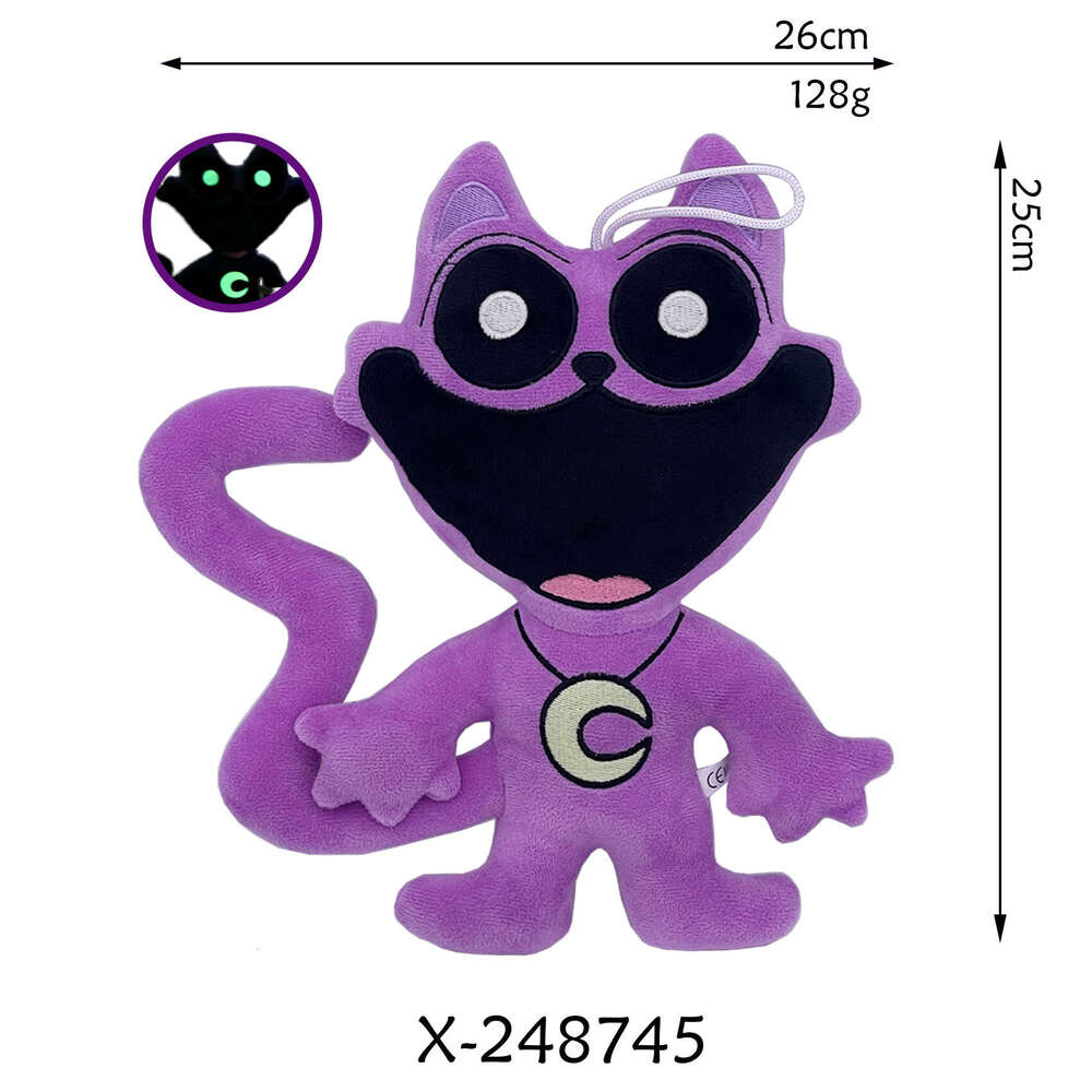 New Smiling Critters Glow-in-the-Dark Big Mouth Purple Cat Bobby Smile Plush Toy