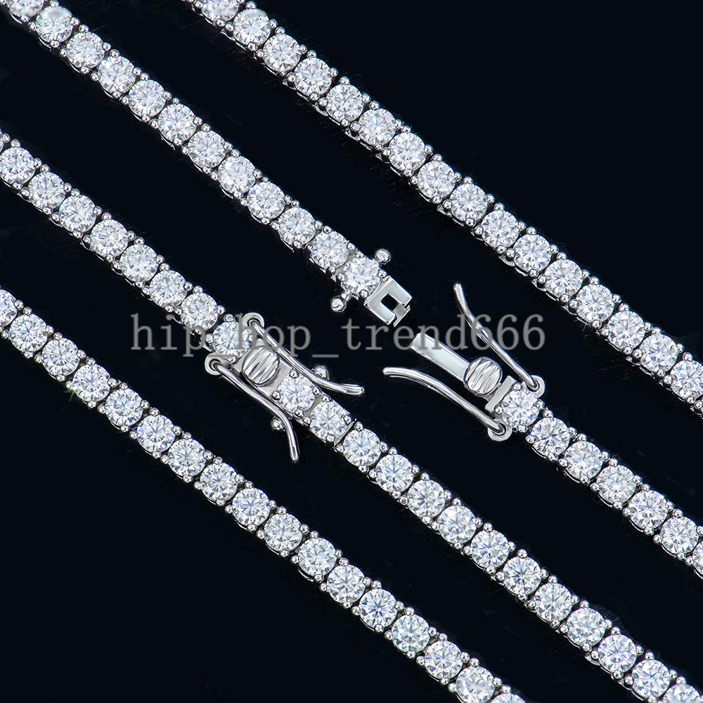 Custom High Quality Mens Hip Hop Jewelry 3mm 16-24inch S925 Silver Iced Out Tennis Chain Mossanite Moissanite Necklace