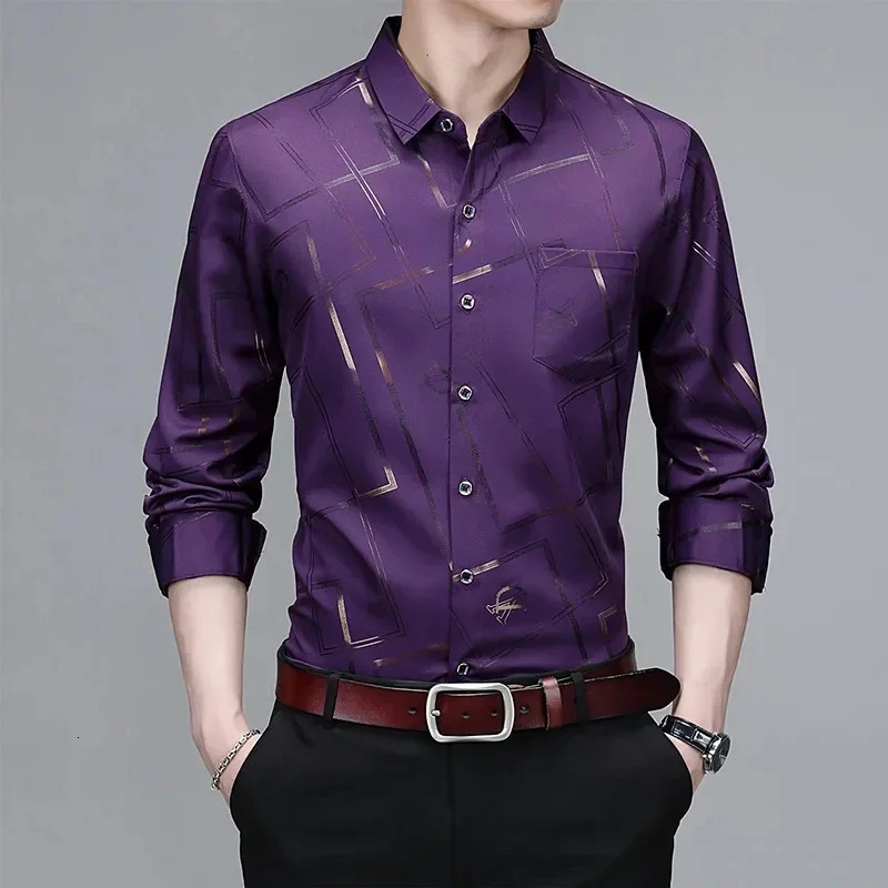 Mens Casual and Fashionable Long Sleeved Printed Shirt Non Ironing Wrinkle Resistant Business Top 250725