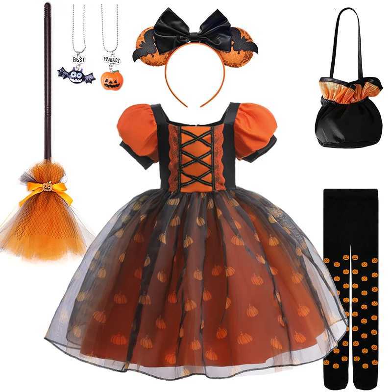 Fancy Girl Halloween Disguised Child Pumpkin Print Witch Princess Dress Children Cosplay Masquerade Par Performance Clothing Z250725