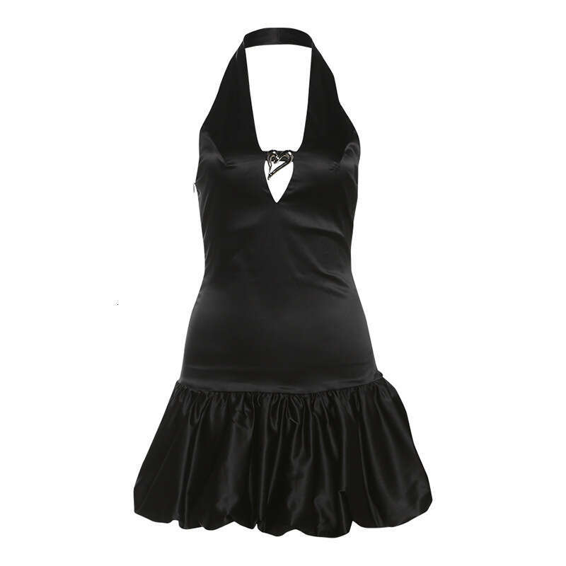 2024 Autumn Winter New Women's Solid Color Slim High Waist Street Fashion Halter Neck Sleeveless Dress 334