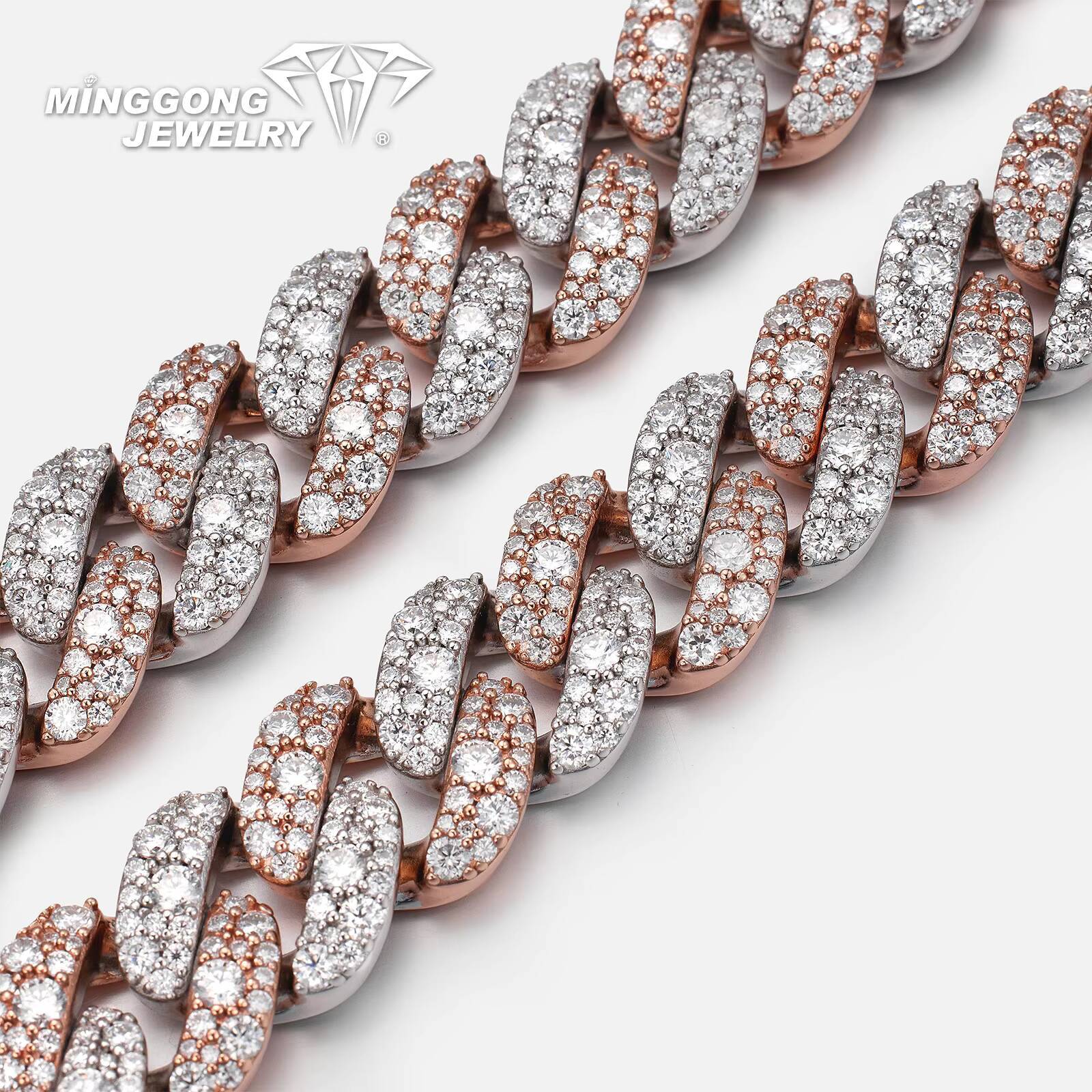 Factory Custom 15mm Mosaic Setting VVS Moissanite Necklace Cuban Chain Style for Men Women Passes Diamond Test Hiphop Style