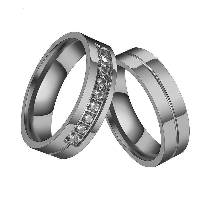 Auxauxme Romantic Titanium Steel Couple Ring Lover Cubic Zircon Engagement Jewelry 6MM Wedding Ring Men 6-12 W250417