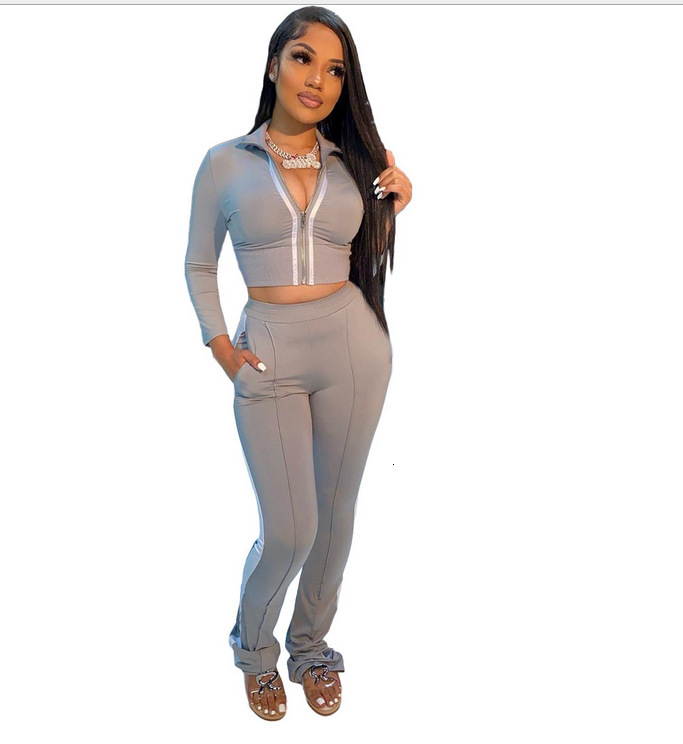 Womens Solid Color Patchwork Fashion Sports Casual Two-Piece Set