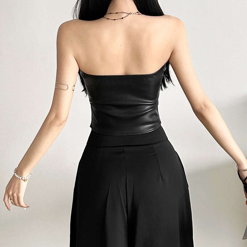 2024 Autumn Winter New Women's Solid Color Slim Street Fashion Off-Shoulder Wrap Chest Backless Vest 613