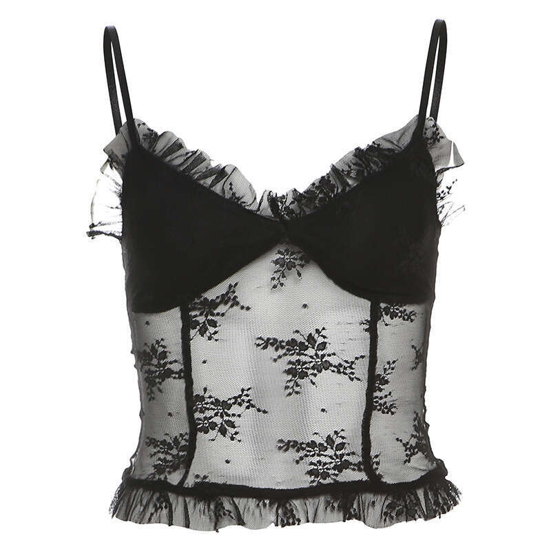 2025 Summer New Style Crop Top Sleeveless Lace Trim Slim Fit Versatile Camisole Vest for Women 263