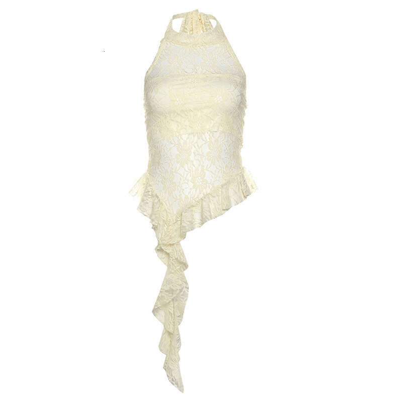 2024 Women's Summer New Fashion Sexy Round Neck Sleeveless Lace Trim Tank Top 489