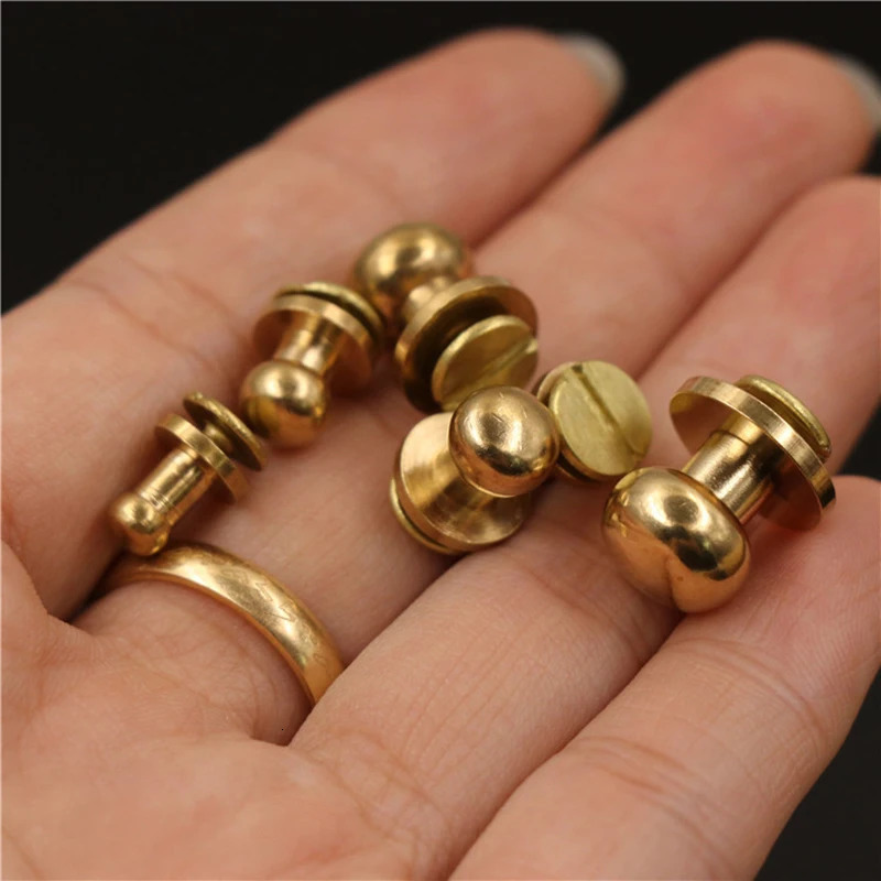 10pcs Solid brass sam brown browne button screw back Round head ball post studs nail rivets leather craft accessory 250723