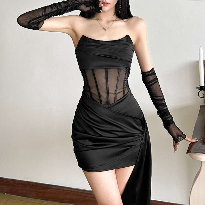 2024 Autumn Winter New Women's Solid Color Slim High Waist Fashion Off-Shoulder Backless Dress 736