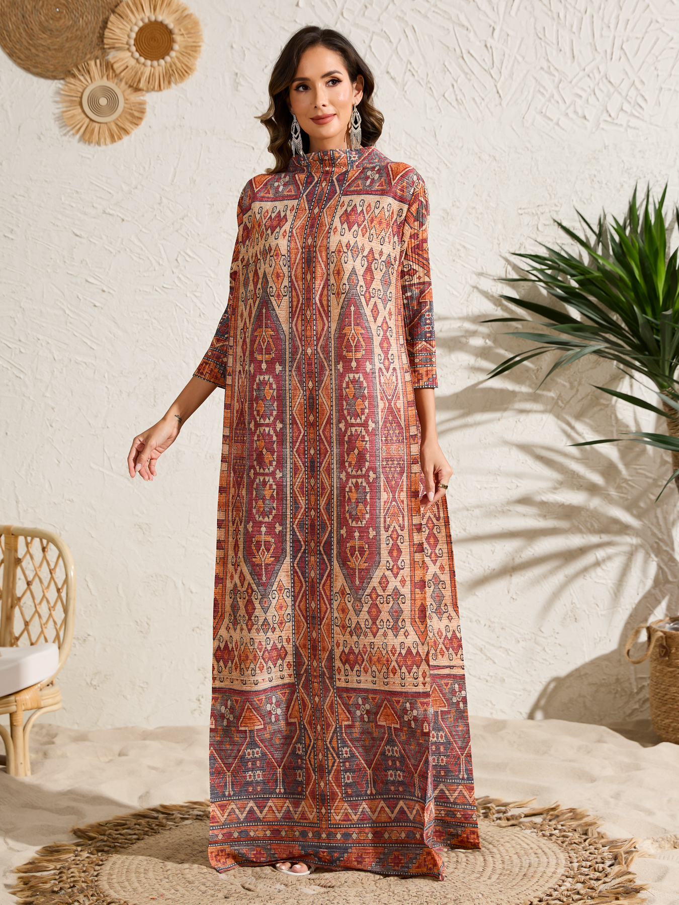 dress Ethnic Clothing Ladies' elegant, loose and printed long-sleeved dress in Arab style NZ013