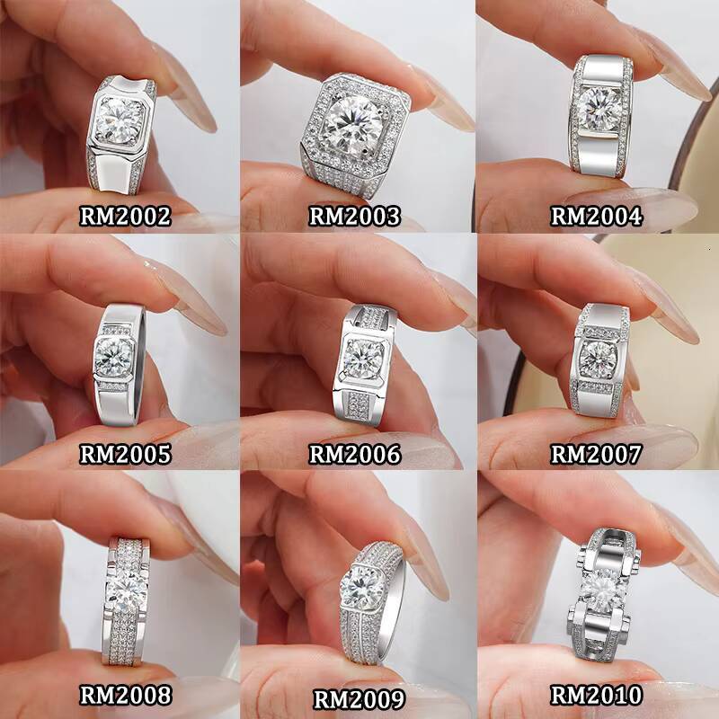 Round Cut Moissanite Men Ring Silver White Gold Men Ring Moissanite Solitaire Band Rings