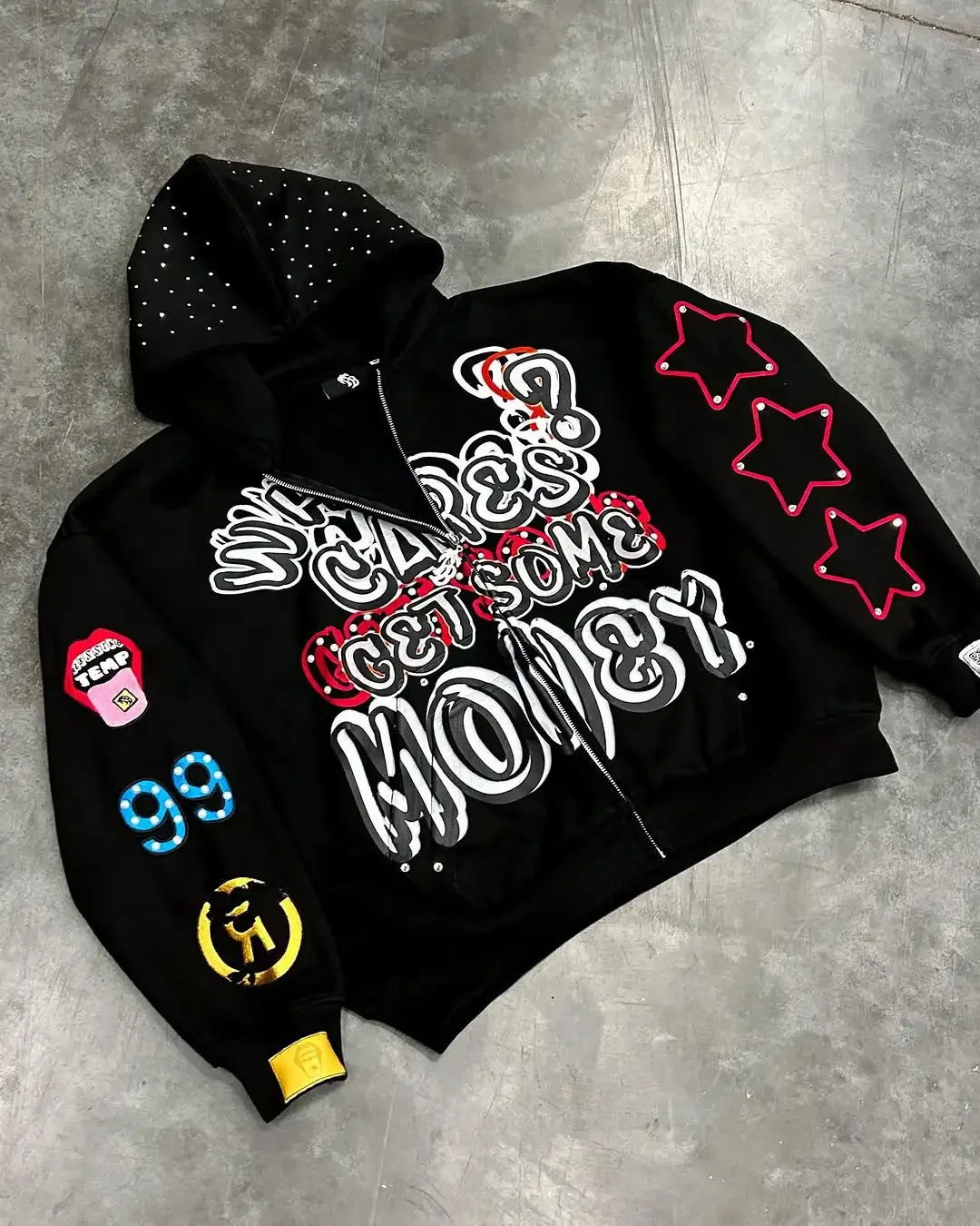 American Hip Hop Trend Fashion Zipper Hoodie Star Alphabet Vintage Hooded Long Sleeve Sports Men Women Street Wear Y2K 250723