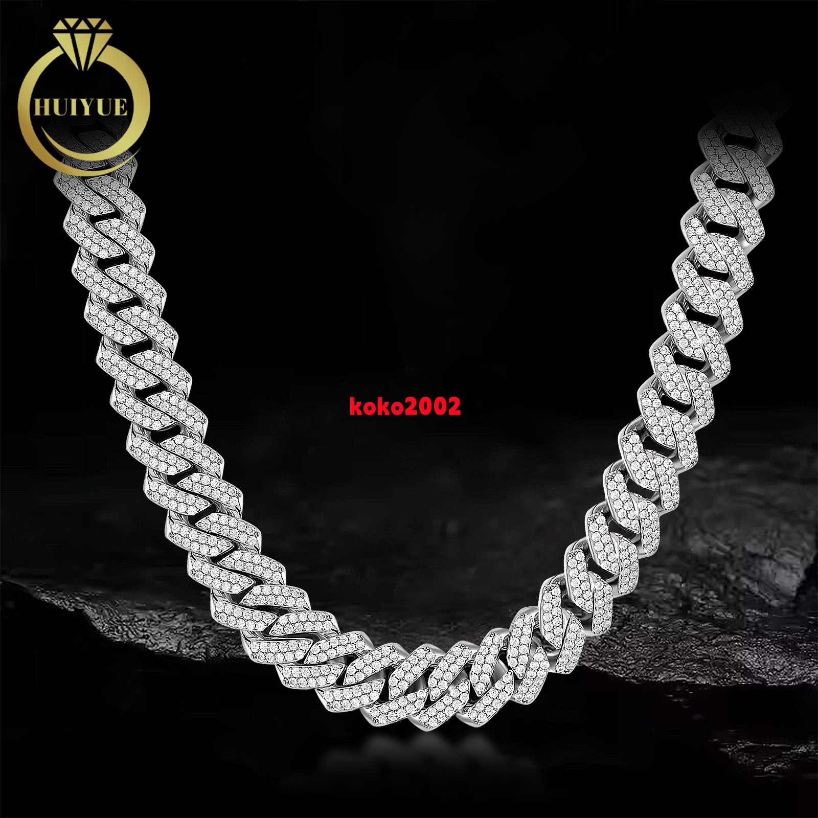 Huiyue Moissanite Cuban Link Chain Necklace Mens Hip-hop Necklace Hip Hop Jewelry Making Accessories