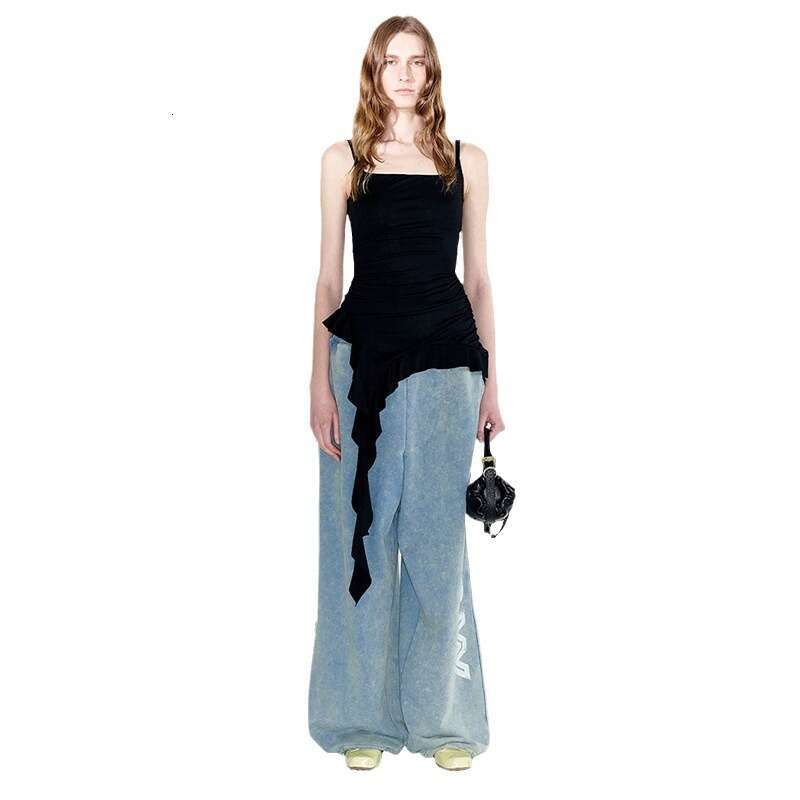 2024 Summer New Women's Solid Color Sexy Strap Irregular Long Vest 315